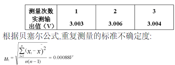 根据贝塞尔公式,重复测量的标准不确定度: