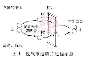 氢气渗透膜片过程示意